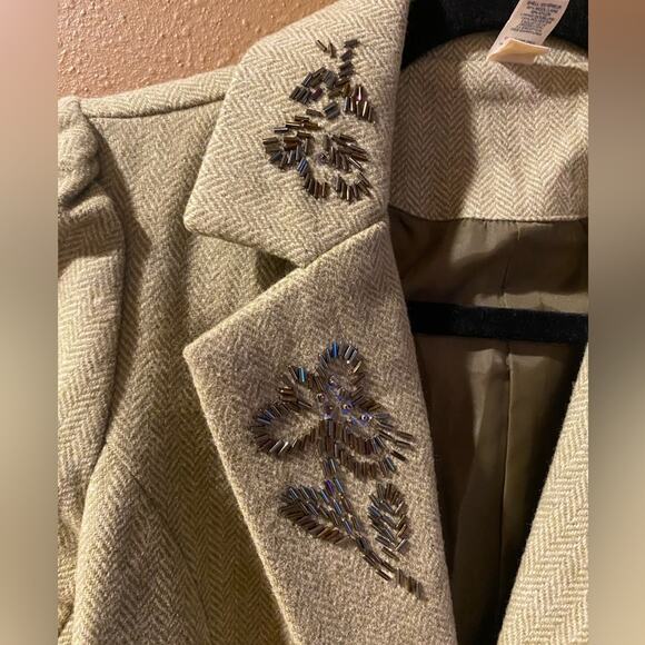 Old Navy Blazer Vintage Wool Blend Herringbone Beaded Lapel Sage Green small - Picture 3 of 5